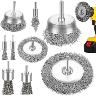 Image of 9 Pieces Wire Wheel Brush Drills Set, for Drill Metal Brushes Cup 1/4 Inch Shank Kit Polishing, Rust Removal, Paint Removal