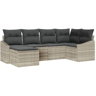 Image of vidaXL 6 Piece Garden Dining Set with Cushions Light Grey Poly Rattan