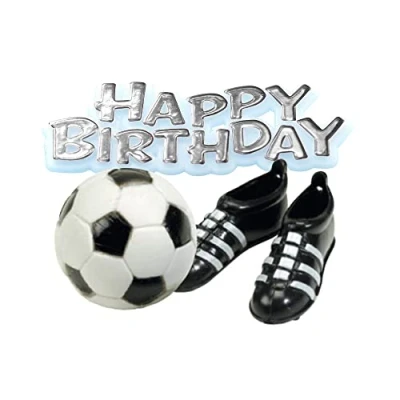Image of Anniversary House Football Cake Decorations, Topper, Birthday Decorations for Men, Football, Boots &amp; Silver Happy Motto, Pack of 4, BU040