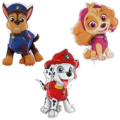 Image of Toyland® Pack Of 3 Paw Patrol Foil Balloons Marshall, Skye &amp; Chase Character Kids Party