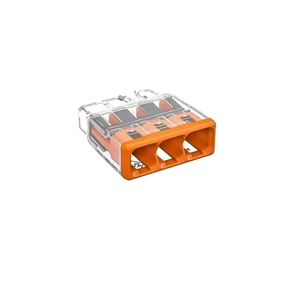 Image of WAGO COMPACT splicing connector; for solid and stranded conductors; max. 4 mm²; 3 conductor; orange cover; Surrounding air temperature: max 85C (T85); 4,00 transparent, 2773 403 (100 pcs)