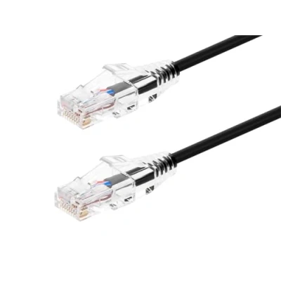 Image of Monoprice Cat6 7ft Black Component Level Patch Cable UTP 28AWG 550MHz Pure Bare Copper Snagless RJ45 SlimRun Series Ethernet