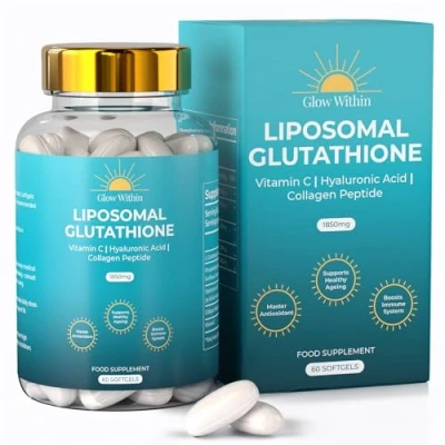 Image of Glow Within Liposomal Glutathione 1850mg per Serving Supplement Capsules with Vitamin C Master Antioxidant, Healthy Ageing, Boosts Immune System 4X Higher Absorption (60 Softgels)