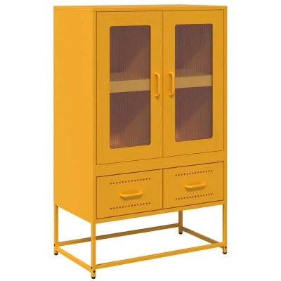 Image of vidaXL mustard yellow highboard 68x39x111.5 cm steel storage cabinet with 2 doors and 4 compartments for kitchen/living room