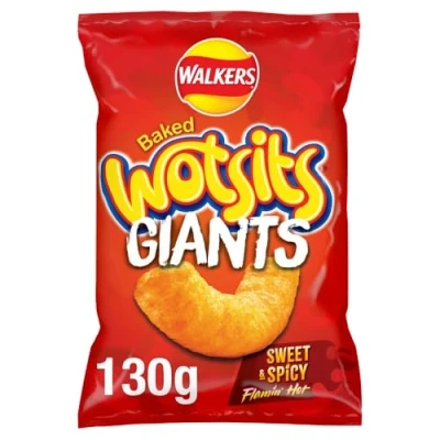 Image of Walkers Wotsits Giants Sweet and Spicy Flamin Hot, Red, 130 g (Pack of 1), Packaging may vary