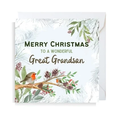 Image of Second Ave Great Grandson Christmas Robin Square Xmas Holiday Festive Greetings Card