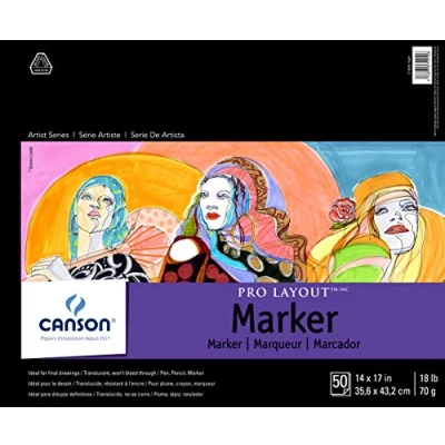 Image of Canson Artist Series Pro Layout Marker Pad, 14 x 17, Fold Over Cover, 50 Sheets (100511049), 14&quot; 17&quot;, White