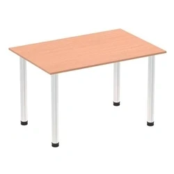 Image of Impulse 1200mm Straight Table Beech Top Chrome Post Leg