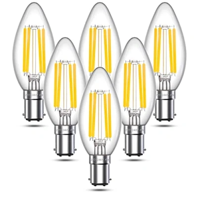 Image of Klarlight B15 LED Candle Bulbs Dimmable Warm White 2700K SBC Small Bayonet Cap 4W B15d C35 Filament Light Bulb, 40W Incandescent Equivalent for Chandelier, Pendants (6 Packs)