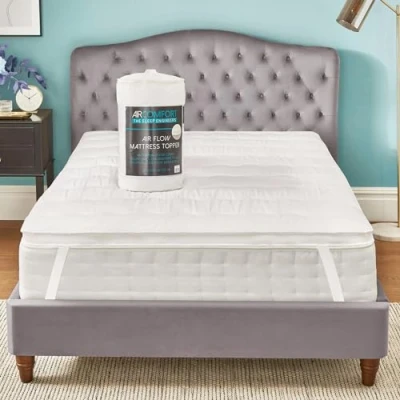 Image of AirComfort Temperature Control Luxury Mattress Topper, King Microfibre Covered Air Flow Hollowfibre Filled with Elasticated Corner Straps Thick Firm Quilted Deep Fitted White Bed Topper