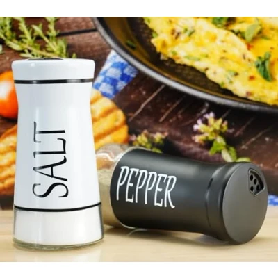 Image of CCHONG Pack of 2 Salt and Pepper Pots Shaker Set Pot Kitchen Accessories (Black &amp; White)