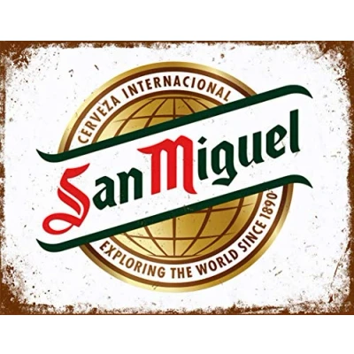 Image of San Miguel Beer Lager cerveza inspired Vintage Retro Man Cave Bar Pub Shed Novelty Gift Aluminium Metal Tin Wall Décor Sign