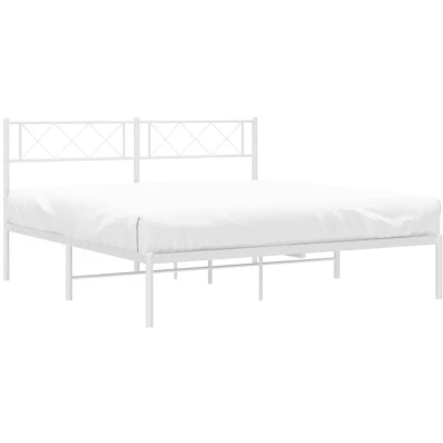 Image of vidaXL Metal Bed Frame without Mattress with Headboard White 120x200cm