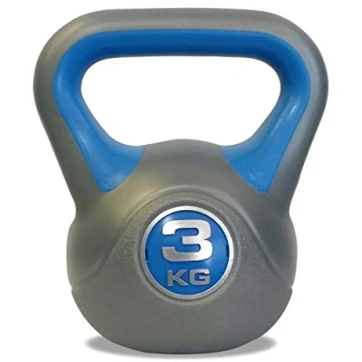 Image of DKN Unisex Adult 3kg Vinyl Kettlebell Grey/Blue,