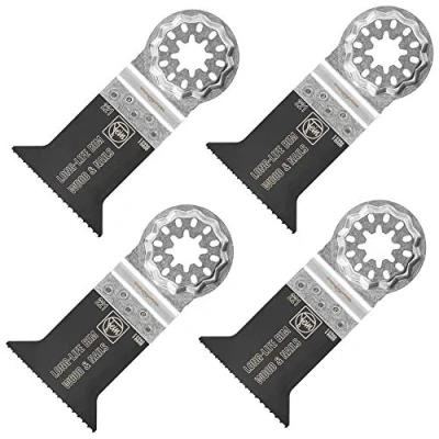 Image of FEIN E Cut Long Life Saw Blade 50x50 Multi Tool for Wood and Plastic Starlock Multitool Fits Bosch Makita Hitachi Metabo Milwaukee Einhell Ryobi 63502221210 Pack of 4