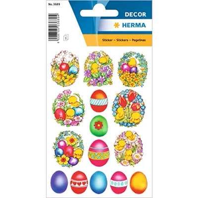 Image of HERMA 3689 Stickers Easter Eggs Chick Colourful Small Pack of 45 with Motifs, Happy Labels for Gifts Decoration Scrapbooking Gift Letters DIY