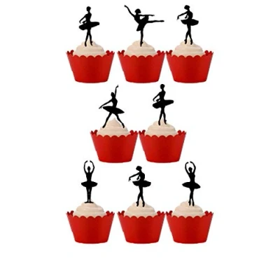 Image of 26 Stand Up Ballet Dance Dancing Silhouettes Edible Wafer Paper Cake Toppers Decorations