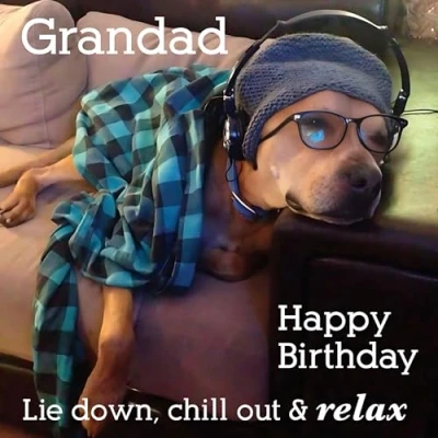 Image of Grandad Birthday Card Funny/Humorous Dog Design Lie Down, Chill Out &amp; Relax Made in the UK Eco Friendly