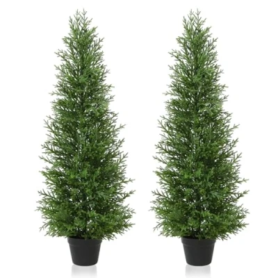 Image of Kazeila 120cm Artificial Plants Outdoor Cypress Tree,UV Resistant Rated Fake Conifers Trees for Home Garden Front Porch Decor(2Pack)