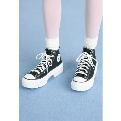 Image of Converse Chuck Taylor ALL STAR Lugged HEEL Platform Hightop trainers, Women&#039;s, Size: 3, Black/white/egret Textile