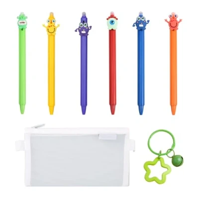 Image of USHXVG 6 Erasable Gel Pens, 1 Pencil Case, Pendant, Learning Tool Pen, Ballpoint Cartoon Pen