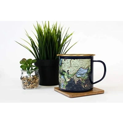 Image of Gift Republic GR540001 Man Enamel Mug, Stainless Steel, Blue World MAP