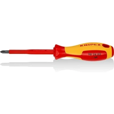 Image of Knipex Screwdriver for cross recessed screws Phillips® burnished, insulating multi component handle, VDE tested 212 mm 98 24 02