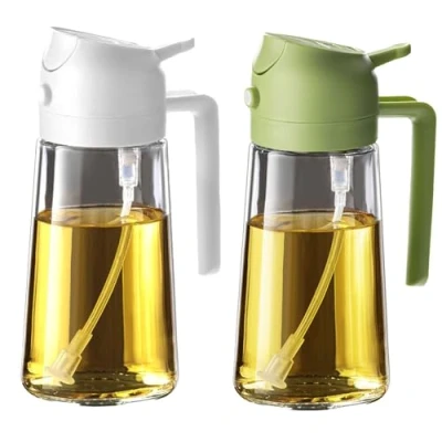 Image of TrendPlain 16oz Oil Dispenser Bottle for Kitchen 2 in 1 Olive and Sprayer 470ml Cooking, Kitchen, Salad, Barbecue White&amp;Green