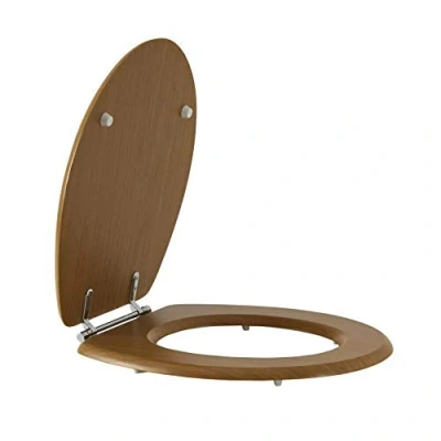 Image of Milano Richmond Traditional Warm Oak Effect Toilet WC Seat Chrome Hinges 370mm x 440mm