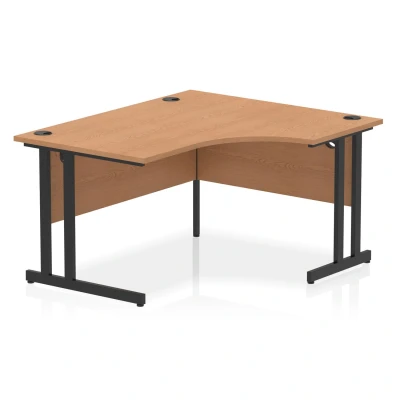 Image of Impulse 1400mm Right Crescent Office Desk Oak Top Black Cantilever Leg