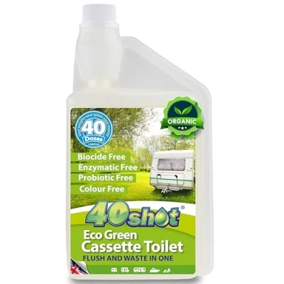 Image of 40Shot 2 in 1 Eco Green Caravan Toilet Fluid 1L Concentrated Cassette Cleaner &amp; Rinse 40 Doses Per Bottle Biocide Free Septic Tank Safe Eliminates Odours with Long Lasting Fragrance