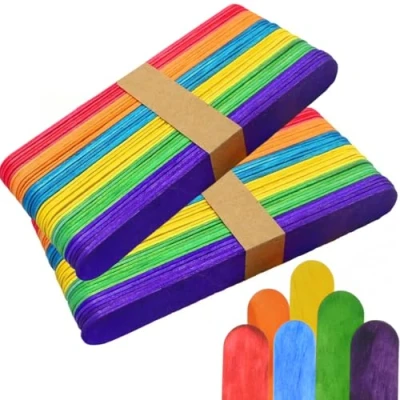 Image of 200 Jumbo Lollipop Sticks Large 6 Inch DIY Garden Plant Labels School Art Mixing Models 150mm Smooth Coloured Wood Lolly