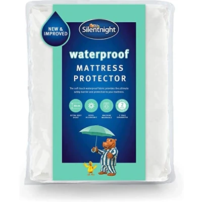 Image of Silentnight Waterproof Mattress Protector Deep 30cm Fitted Skirt and Soft Touch Quiet Rustle Free Cover Machine Washable Hypoallergenic Single 90 x 190 30cm, White