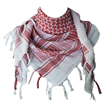 Image of Explore Land Cotton Military Shemagh Tactical Desert Keffiyeh Scarf Wrap Red and White