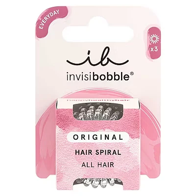 Image of Invisibobble Original Hair Bands Crystal Clear I Spiral Elastics for Girls and Ladies Strong Hold Respectful Anti Breakage Pack of 3