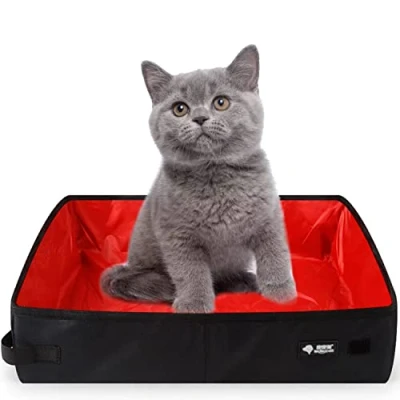 Image of Foldable Cat Travel Litter Tray, XXL Portable Box 50 x 40 cm, Large, Waterproof, Easy to Clean for Kitten Indoor Outdoor Camping Toilet, Red