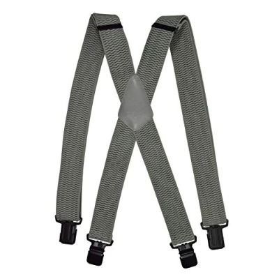Image of Olata Men’s Braces/Suspenders for Trousers with Extra Wide Straps, X Shape Design and Black Clips 4cm. Grey