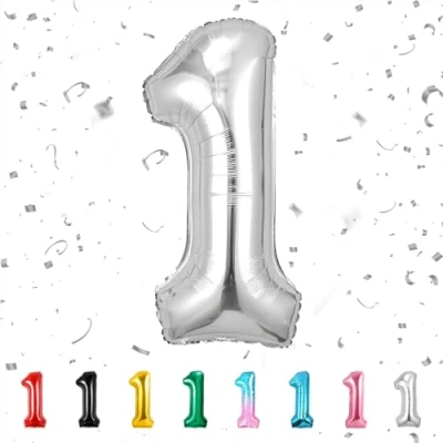 Image of Number 1 Balloons 1,Sliver Balloon 40 Inch Giant Helium Foil for Boys Girls Party Decor Birthday Anniversary Graduation Decorations Supplies