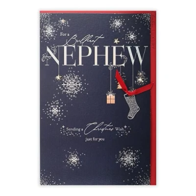 Image of Clintons: Hanging Icons On Navy Nephew Christmas Card, Multi Colour, 155 x 235, 1170804