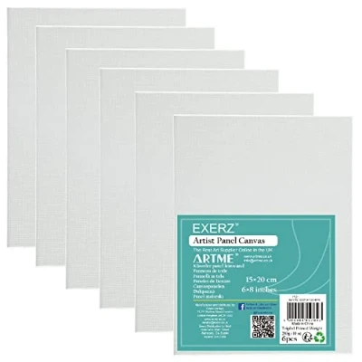 Image of Exerz 15x20cm Canvas Panels 6pcs 3mm 280gsm 100% Cotton/Blank Board/Triple Primed/Acid Free/Medium Grain Oil &amp; Acrylic for Artists (15x20cm 6pk)
