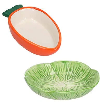 Image of Small Animals Lettuce Green Leaf &amp; Carrot Feeding Bowl Treat Pot