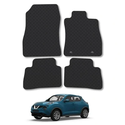 Image of Rubber Car Mats Compatible with Nissan Juke (2010 2019) Tailored Fit Floor Set Accessory Black Custom 4 Pieces Clips Anti Slip Backing, Heavy Duty &amp; Waterproof