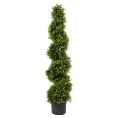 Image of Best Artificial 120cm 4ft Cedar Conifer Spiral Topiary Tree **UV Fade Protected**
