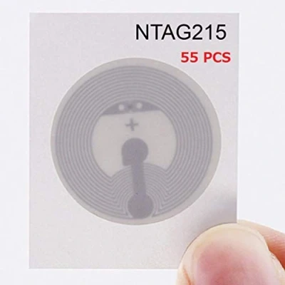 Image of NFC Tags NXP NTAG215 White Round Sticker 25mm Diameter 100% Compatible with TagMo Amiibo and All Other Enabled Devices by TimesKey 55 Pack