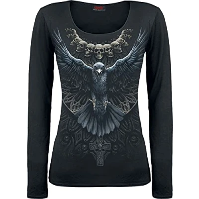 Image of Spiral Raven Skull Baggy Top Black L