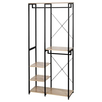 Image of eSituro Heavy Duty Clothes Rail Stand Rack, Adjustable Garment Rack Coat with Shoes Shelves,Wood, Metal, Black