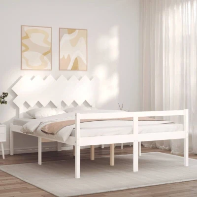 Image of vidaXL Senior Bed without Mattress White King Size Solid Wood