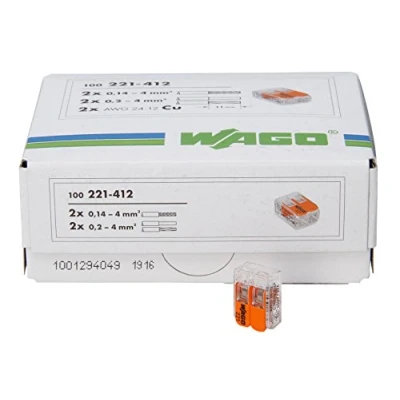Image of Kopp 33346426 WAGO 2 Way Plug in Terminal with Lever for Flexible Wires Wiederöffenbar 1.5 2.5 mm² Pack of 100, Clear/Orange