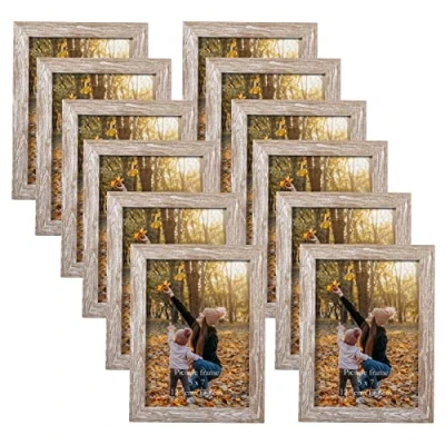 Image of EXYGLO Rustic 7x5 Photo Frames Set of 12, Multiple Picture 5x7 with PS Surface, Frame for Wall &amp; Tabletop Display