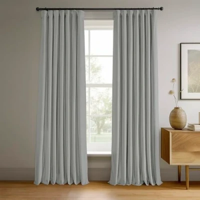 Image of HPD Half Price Drapes Signature Velvet Thermal Blackout Curtains for Living Room 120 Inch Long (1 Panel) Rod Pocket Insulated Bedroom Window Curtains, 50W x 120L, Reflection Grey